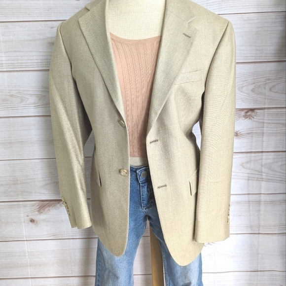 Oscar de la Renta Tailored Fit Wool Blazer in Sand Dune Size 10 / 12 - Picture 2 of 15